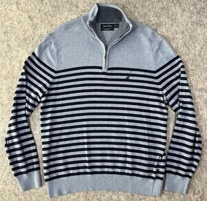 Nautica Navtech 1/4 Zip Pullover Sweater / Men's Medium / Navy Blue Striped